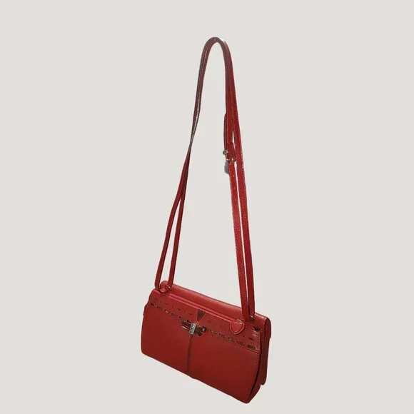 Brighton Retired Lipstick Red Leather Purse Crossbody Organizer Embellishment